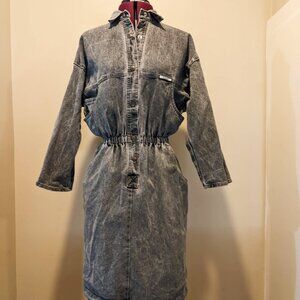 Ideas VTG 80s/90s Ideas Acid Wash Denim Black/Grey Midi Dress Sz M